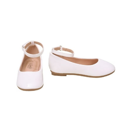 Patent Buckle - Little Girls White Patent Buckled Ankle Strap Casual Flat Shoes