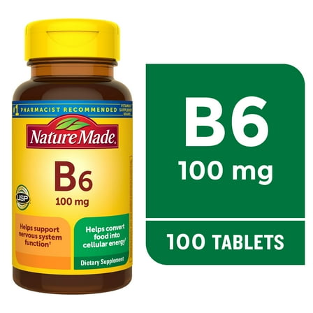 Nature Made Vitamin B6 100 mg Tablets, B6 Vitamins for Energy Metabolism Support, 100 Count