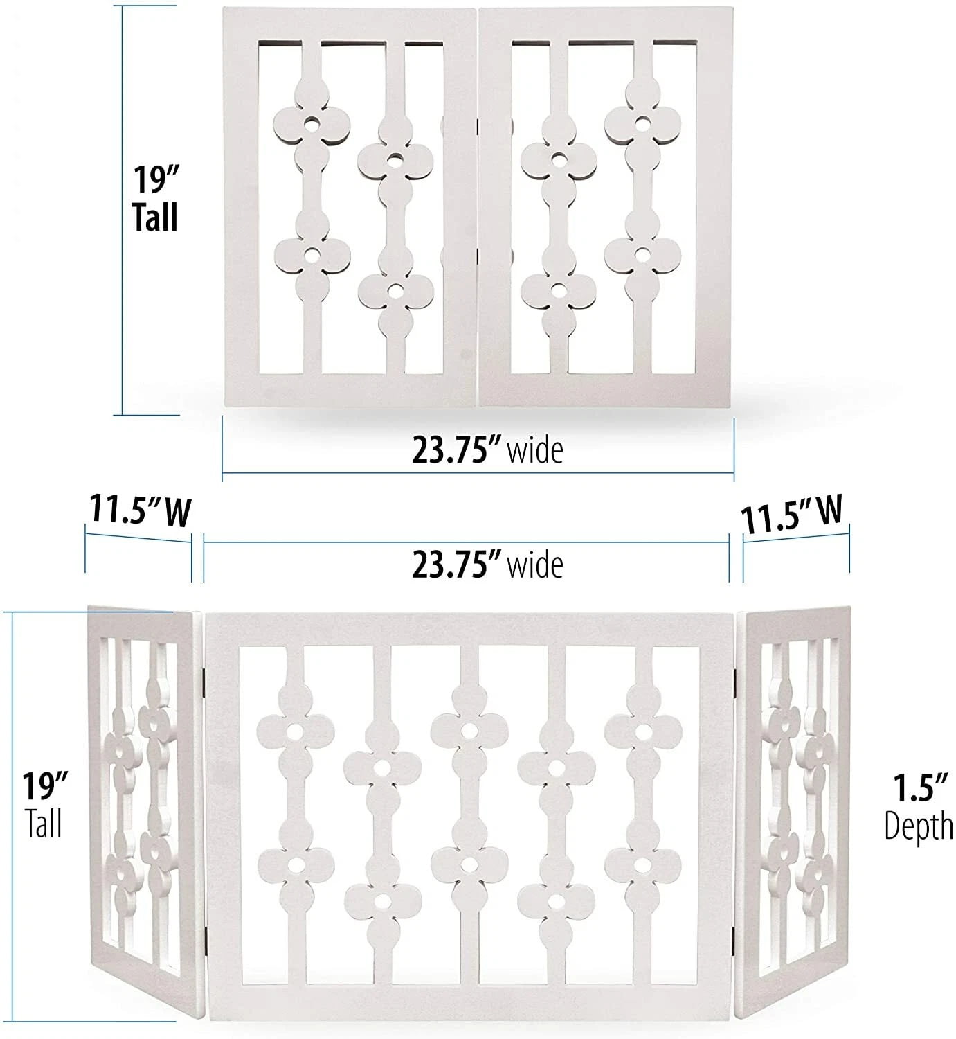 White Floral Wood Pet Dog Gate Foldable Adjustable 3-Section Freestanding Extra Wide. Keeps Pets Safe Indoors/Outdoors - Fully Assembled