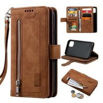 Feishell for Apple iPhone 13 Pro Wallet Case with Wrist Strap,for Women Men,Luxury PU Leather Zipper Pocket Magnetic Clasp Folio Flip Holder ID Credit Card Slots Shockproof Phone Cover,Brown