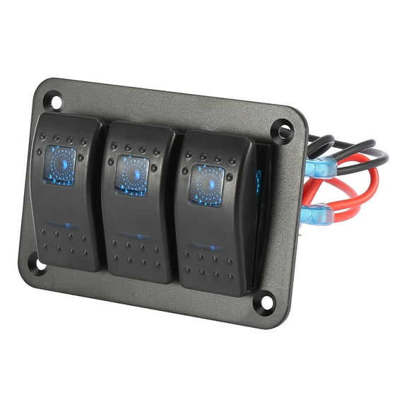 1 Set Auto Marine Boat 3 Gang 5 Pin Toggle Rocker Switch Panel 12V/24V Circuit Breaker Blue LED Indicator Waterproof