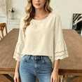 thumbnail image 5 of HAiming Cotton Linen Tops for Women Summer Tiered Short Sleeve Tee Loose Casual Comfy Solid Color Scoop Neck Shirts Outwear Tops, 5 of 7