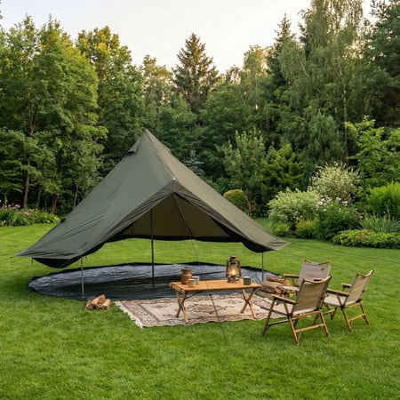 13.1FT Bell Tent 4 Season Yurt Tent 157.48" x 157.48" x 98.42" Fits 8 Person Waterproof Oxford Glamping Tent with Stove Jack Family Camping Outdoor Party Tent Beige