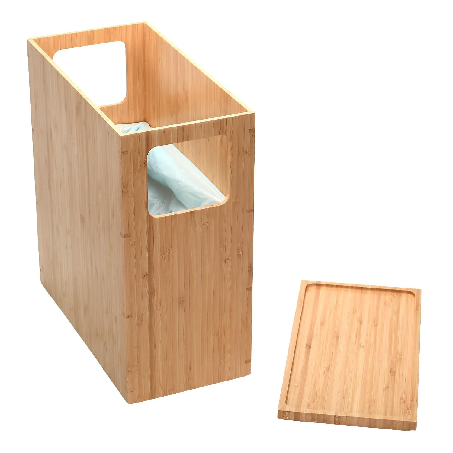 Slim Trash Can with Lid, Waste Basket for Bathroom, Bedroom, Office, Vanity, Salon or Spa, Small Spaces, Rectangle, Bag Liners Included