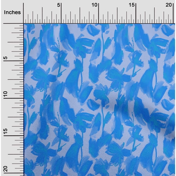 oneOone Polyester Spandex Medium Blue Fabric Florals Quilting Supplies Print Sewing Fabric By The Yard 56 Inch Wide-90C