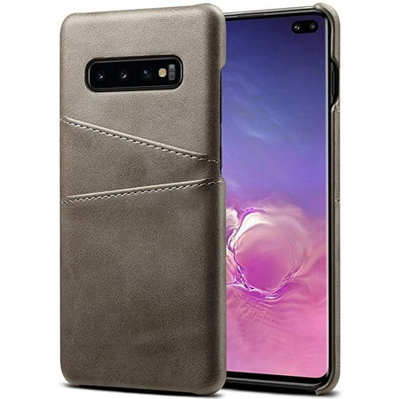 wallet case for samsung galaxy s10 plus, Premium Leather Protective Case With 2 Card Holder Slots, Shockproof Defence Anti-Scratch Bumper Cover Case for Samsung Galaxy S10 Plus (2019), Gray,