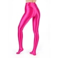 thumbnail image 5 of Doomiva Women's Oil Glossy High Waist Pantyhose Solid Color Tummy Control Compression Leggings Hot Pink L, 5 of 6