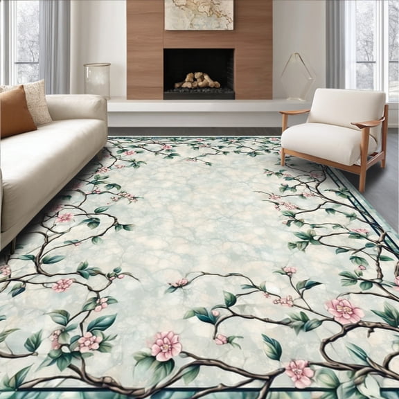 ODIKA 4'x6' Machine Washable Non-Slip Area Rug, Floral Vine Cushioned High Traffic Rug, Gray, 84850