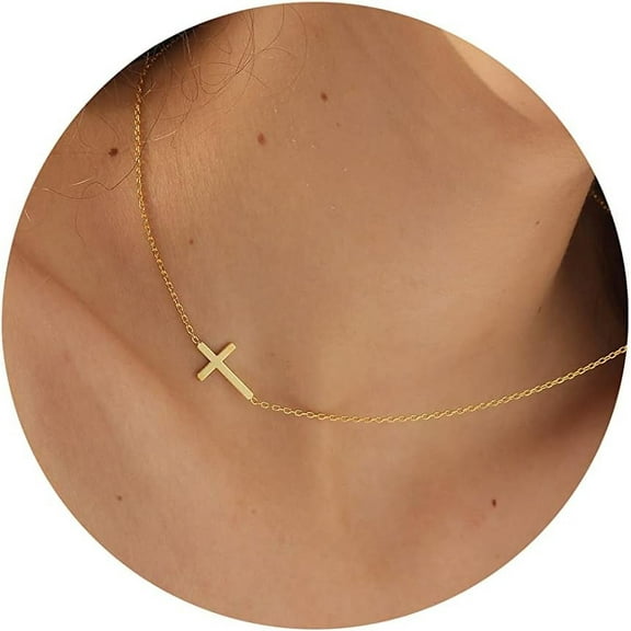 Dainty Cross Necklace For Women, Dainty 14K Gold Filled/Silver Cross Necklaces For Women Simple Layered Small Cross Choker Necklace Thin Chain Necklaces Aesthetic Jewelry For Women Gift[o1890]