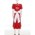thumbnail image 4 of Haitryli Women's French Maid Dress Short Sleeve Satin Lapel Collar Lace Trim with Apron for Red M, 4 of 7