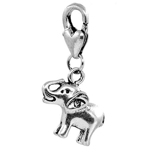 Clip on Elephant Charm Pendant for European Jewelry w Lobster Clasp by