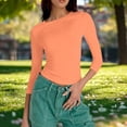 thumbnail image 4 of Antinious Ladies Crewneck Short Sleeve Solid Elastic Cropped 3/4 Sleeve Casual Summer Tops, 4 of 5