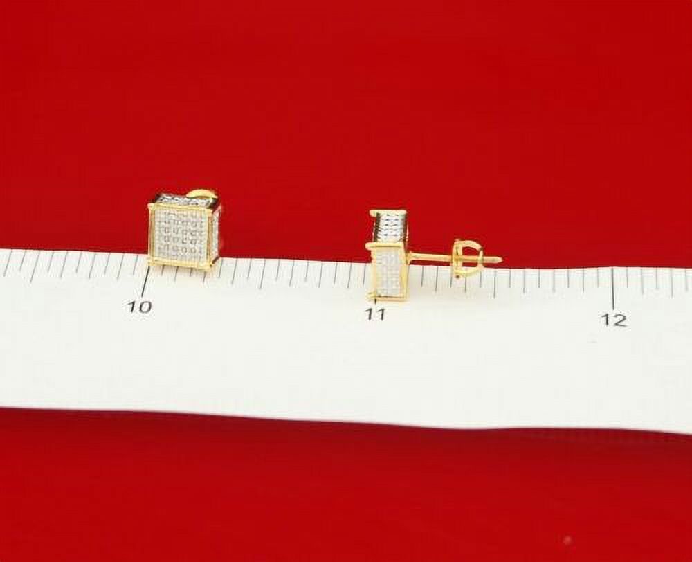 King of Bling's 10K Real Yellow Gold Real 0.15ct Diamond Square Stud Earring For Women And Men