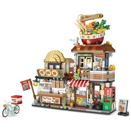 NICKSUN Street View Noodle Shop Mini Building Blocks MOC Creative Building Toys Model Set 870 PCS Simulation Architecture Construction Toy Gift Idea for Kids Adults