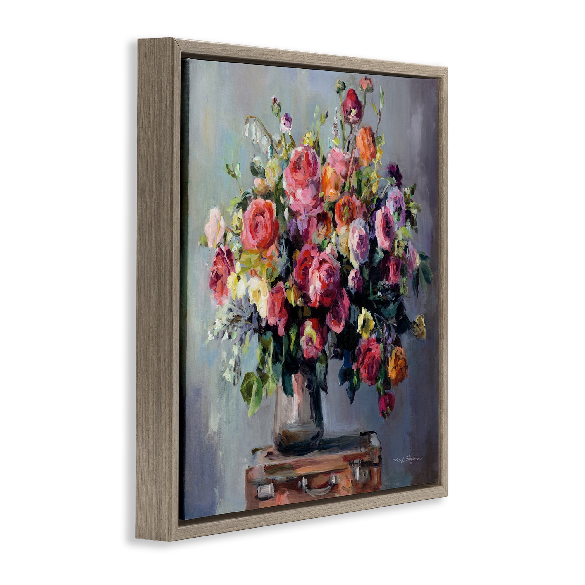 Stupell Industries Abundant Rose Bouquet Plants & Flowers Painting Brown Floater Framed Canvas Art Print Wall Art, 25 x 25