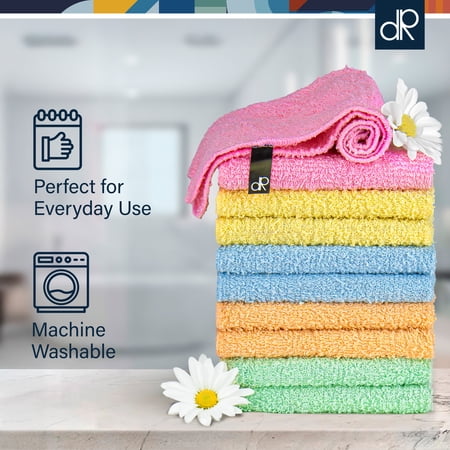 DECORRACK 10 PACK 100% COTTON WASHCLOTHS, ABSORBENT 12 X 12″ SOFT COTTON HAND TOWEL, PASTEL SPRING ASSORTED (SET OF 10)