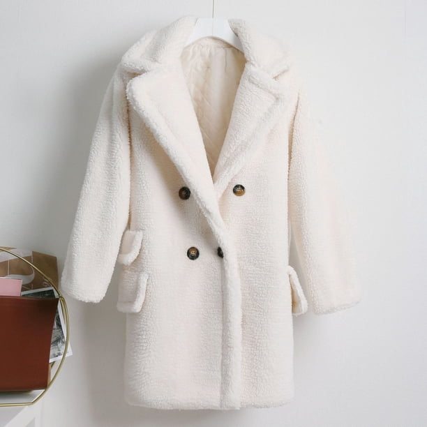 Puntoco abrigo de mujer moda mujer sólido medio cuello vuelto cálido abrigo de felpa liquidación de Navidad Puntoco Puntoco-2806