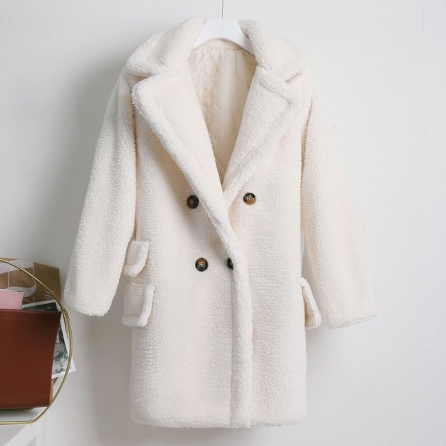 Wolfast Veste en Molleton pour Femmes Mode Unie Col Rabattu Moyen Manteau en Peluche Chaud Blanc TG