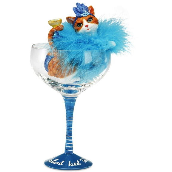 Pavilion Gift Company 9-1/4-Inch Long Island Iced Tabby Cocktail Glass with Orange Tabby Cat