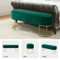 thumbnail image 2 of Velvet Upholstered Entryway Bench Bed Foot Stool with Horseshoe-shaped Metal Base Bedroom Green, 2 of 7