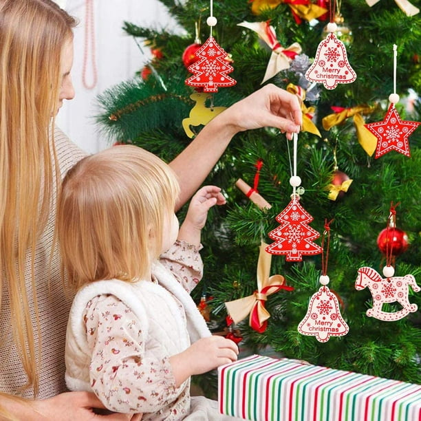 Ruryxel 115 Adornos De Madera Para Decorar – 24 Piezas Con 8 Diseños Navideños, Pinturas Y Diamantes, Manualidad Para Niños Y Adultos