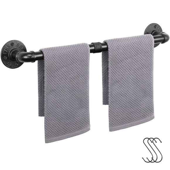 Jeasor Toallero de tubo industrial, toallero, resistente, montado en la pared, rústico, soporte para toallas de baño para baño (negro, 24.0 in)