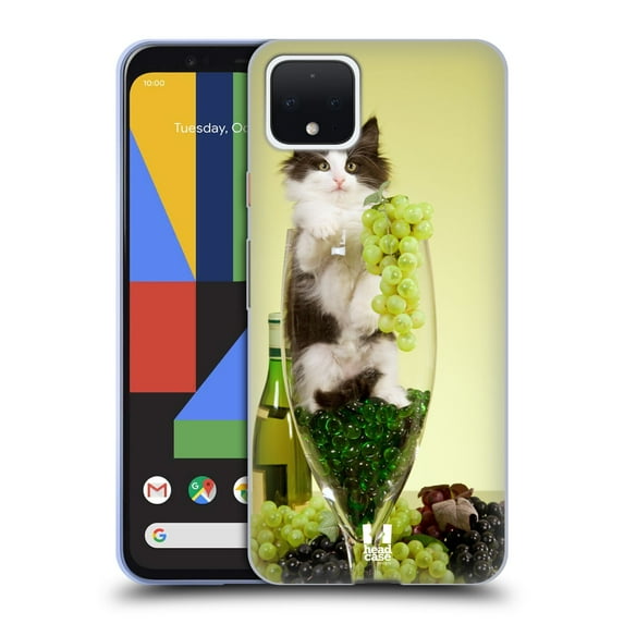 Head Case Designs Funny Animals Cat In A Wine Glass with Grapes Soft Gel Case Compatible with Google Pixel 4