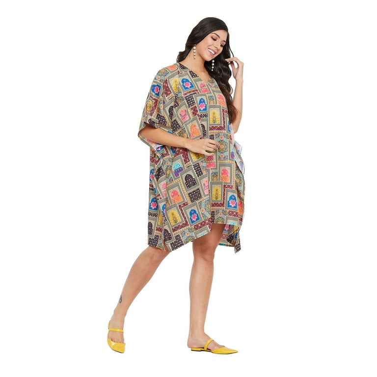 Women Plus Size Short Tunic Dress for Women Casual Polyester Short Caftan Dress Ladies Kimono Beach Cover Ups Kaftan Online By Oussum