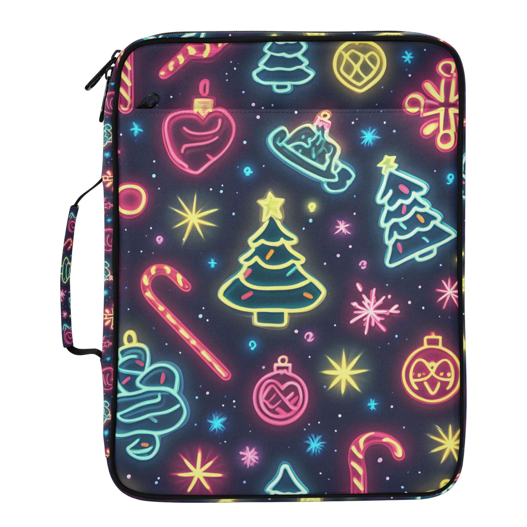 FORMRS Accordion File Folder A4 Size 7-Pocket Expanding Document Organizer Bag with 3 Ring Binder, Neon Christmas