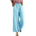 thumbnail image 5 of UYISJ Women's Linen Wide Leg Long Pants Casual Elastic Waist Drawstring Trousers Fall Open Bottom Trousers with Pockets Sky Blue 3XL, 5 of 9