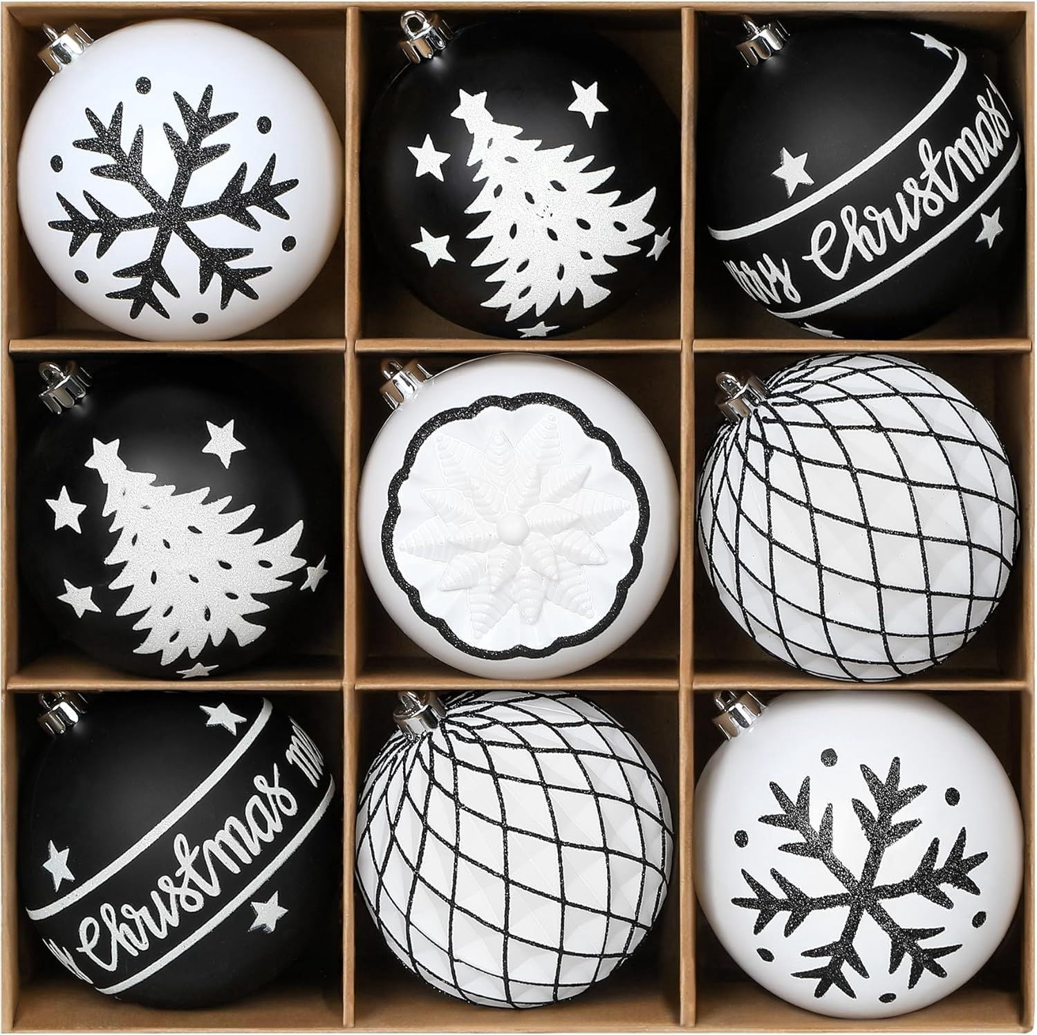 100MM/4 Inch 9PCS Large Christmas Balls Ornaments, Shatterproof Plastic Hanging Big Baubles Set for Xmas Tree Decoration Holiday Party Wedding Decorations with Hook