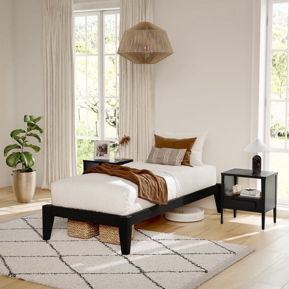allforwood Thor Premium Solid Wood Bed Frame Twin XL, Platform Bed, Japanese Joinery, Wood Slat Support, No Box Spring Needed, Easy Assembly, Minimalist & Modern Style (Midnight Charcoal)