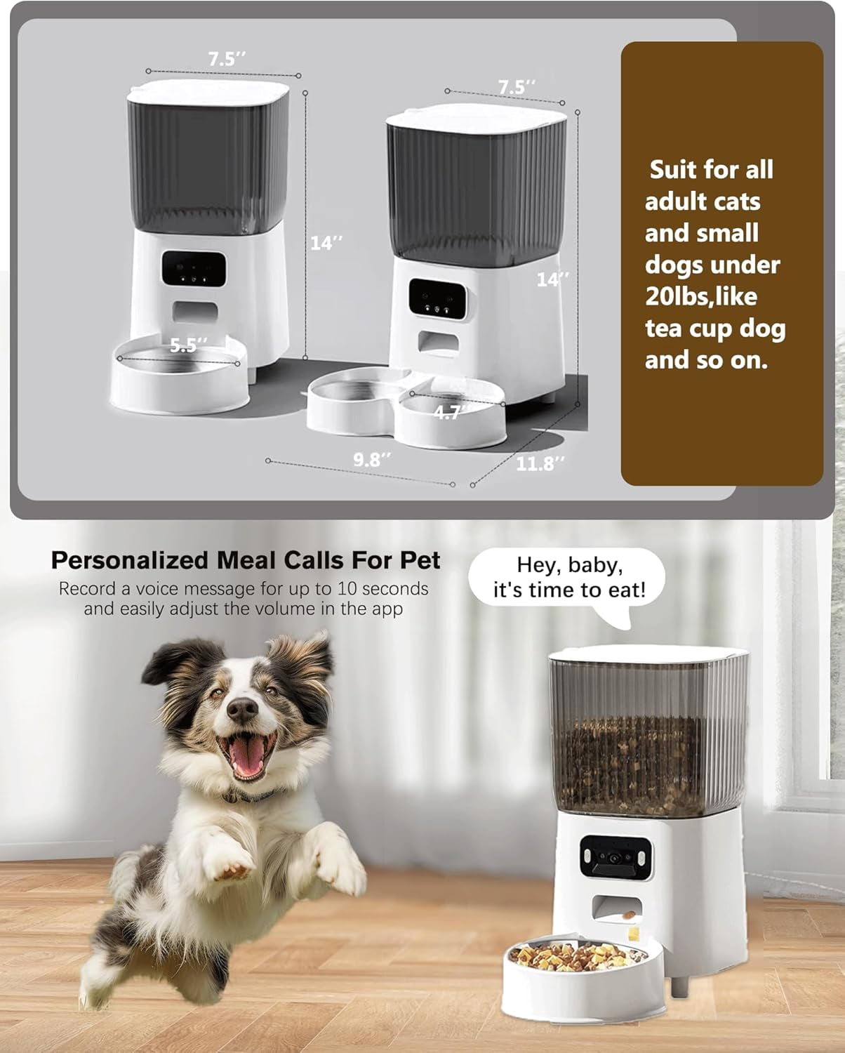 DENZUS Automatic Cat Feeder 2 Cats with Camera, 5L Dual Pet Auto Timed Electric Smart App Food Feeding Dispenser (White, 2 Bowls)