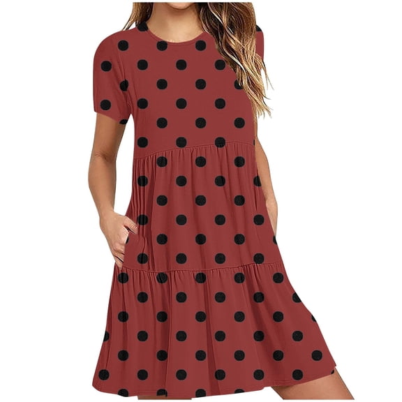 Sexlip Womens Polka Dot Mini Dress Cap Sleeve Design Soft Fabric Relaxed Silhouette for Casual Hangouts Red XL