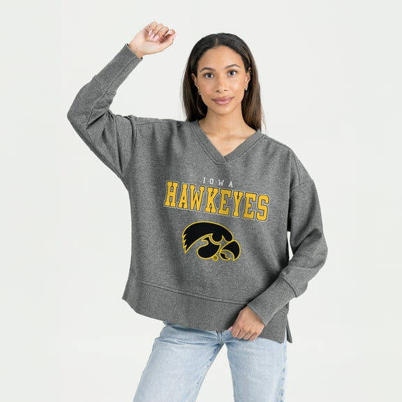 Women's Gameday Couture Gray Iowa Hawkeyes French Terry V-Neck Pullover Sweatshirt