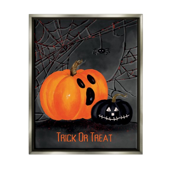 Stupell Industries Jack-o-Lantern Phrase Holiday Painting Gray Floater Framed Art Print Wall Art, 25 x 31