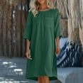 thumbnail image 2 of Summer Plus Size Dresses for Womens 2025 Fashion Casual Round Neck 3/4 Sleeve Solid Beach Sundresses Pockets Dress, 2 of 5