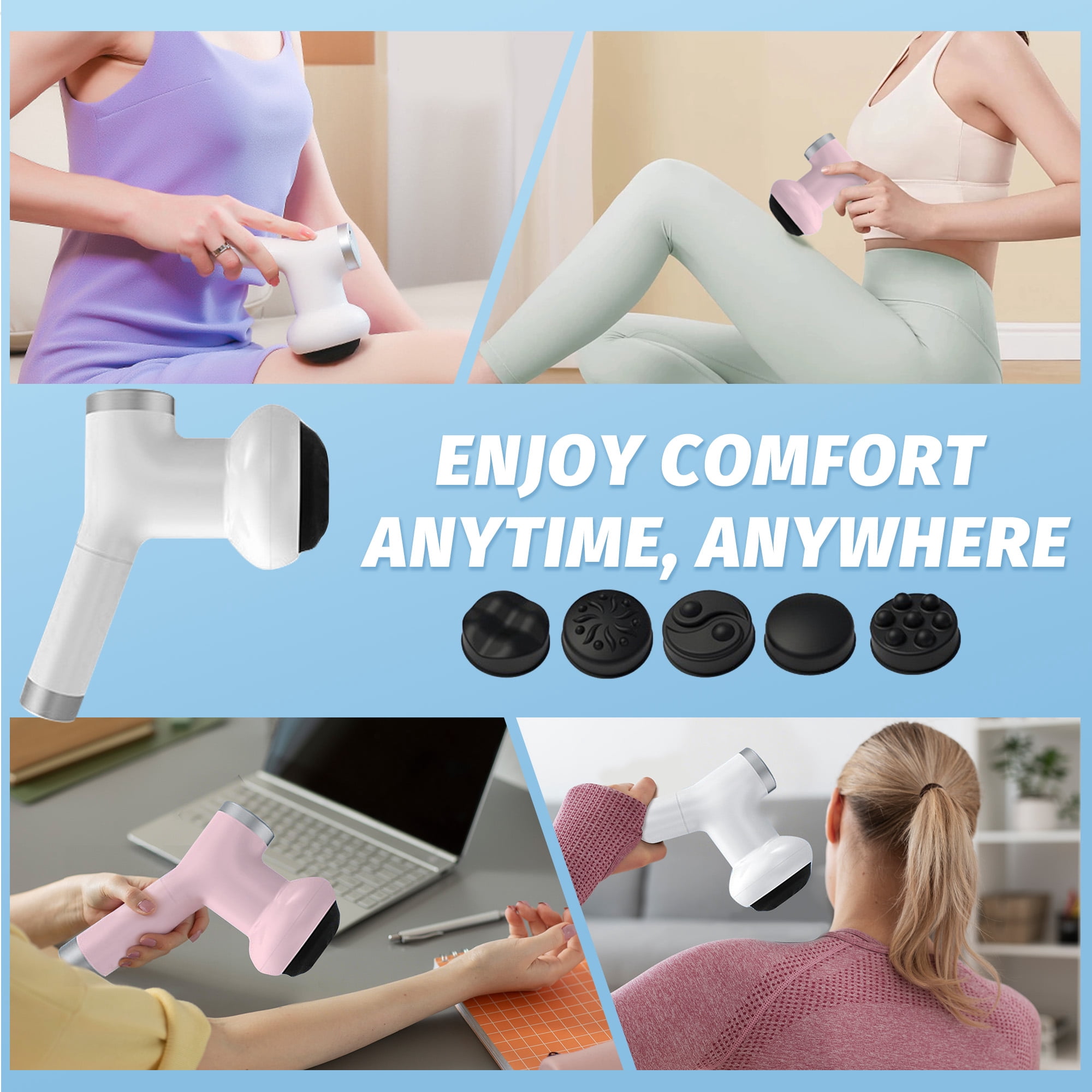 Handheld Back Massager, Ultra-Quiet Muscle Massager, Deep Tissue Massage Gun featuring 5 Interchangeable Massage Heads, White