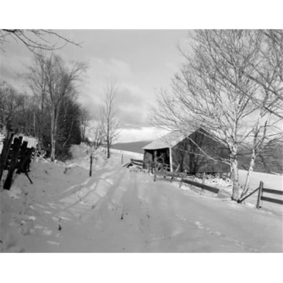 USA New Hampshire Lancaster Farm Building in Winter Poster Print - 18 x 24 in.