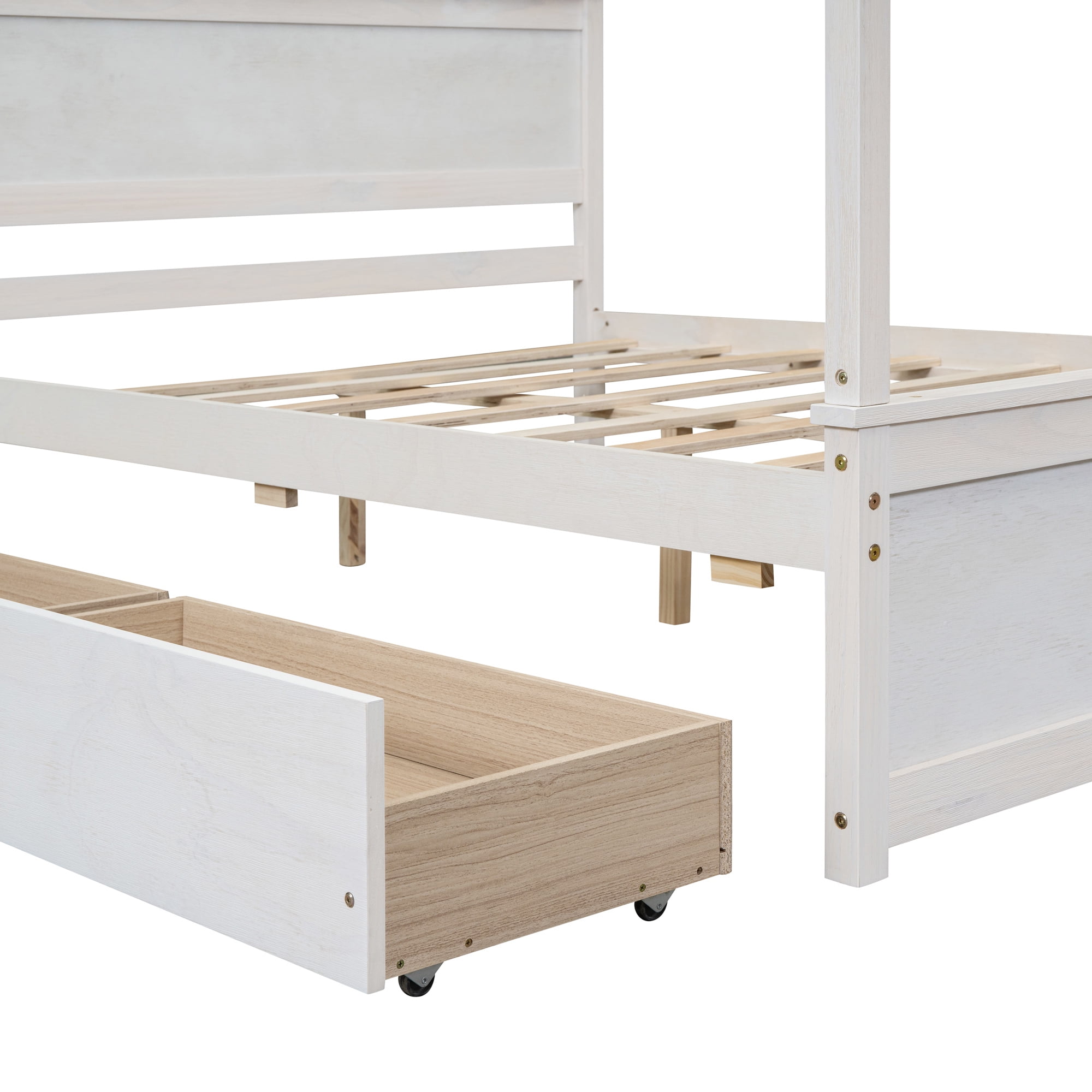 Aukfa Canopy Bed Frame with Storage Drawers - Full Size