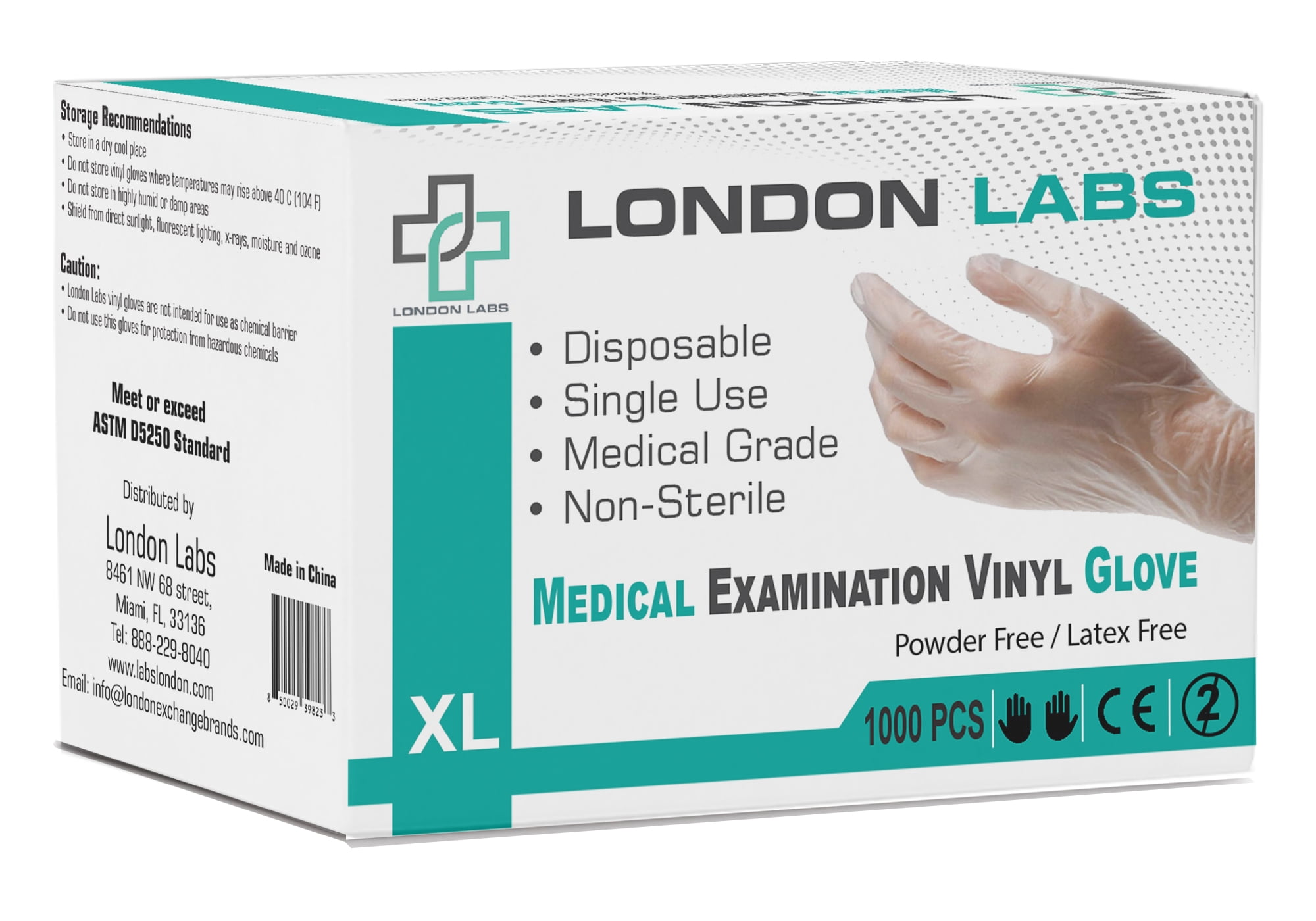 London Labs Medical Examination Vinyl Gloves Powder Free & Latex Free 1000 Count,X Large