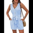 thumbnail image 2 of Mono Corto para Mujer, Informal, con Bolsillo en V, , Sin Mangas, Cuello Redondo, Azul , Talla L, 2 of 10