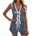 thumbnail image 2 of Two Piece Outfit Sets for Women 2026 Summer Fashion Plus Size Striped V-Neck Sleeveless Lace-Up Tank Top Shorts Casual Two-Piece Outfit Sets, 2 of 6