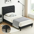 thumbnail image 3 of Wood Bed Frame with Adjustable Curved Headboard, Fabric Upholstered Platform Bed Frame, Twin Size, 3 of 8