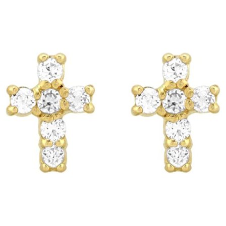Precious Stars 14K Yellow Gold Cubic Zirconia Cross Screwback Earring Studs