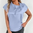 thumbnail image 2 of Women's Casual Blouses Tie Front Short Sleeve Tunic Tops Solid Color Basic Shirts Soft Comfy Summer Clothes (XL, Sky Blue), 2 of 6