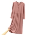 thumbnail image 2 of Antinious Women Solid Loose Long Sleeve Button Closure Daily Wear Nightgown, 2 of 5