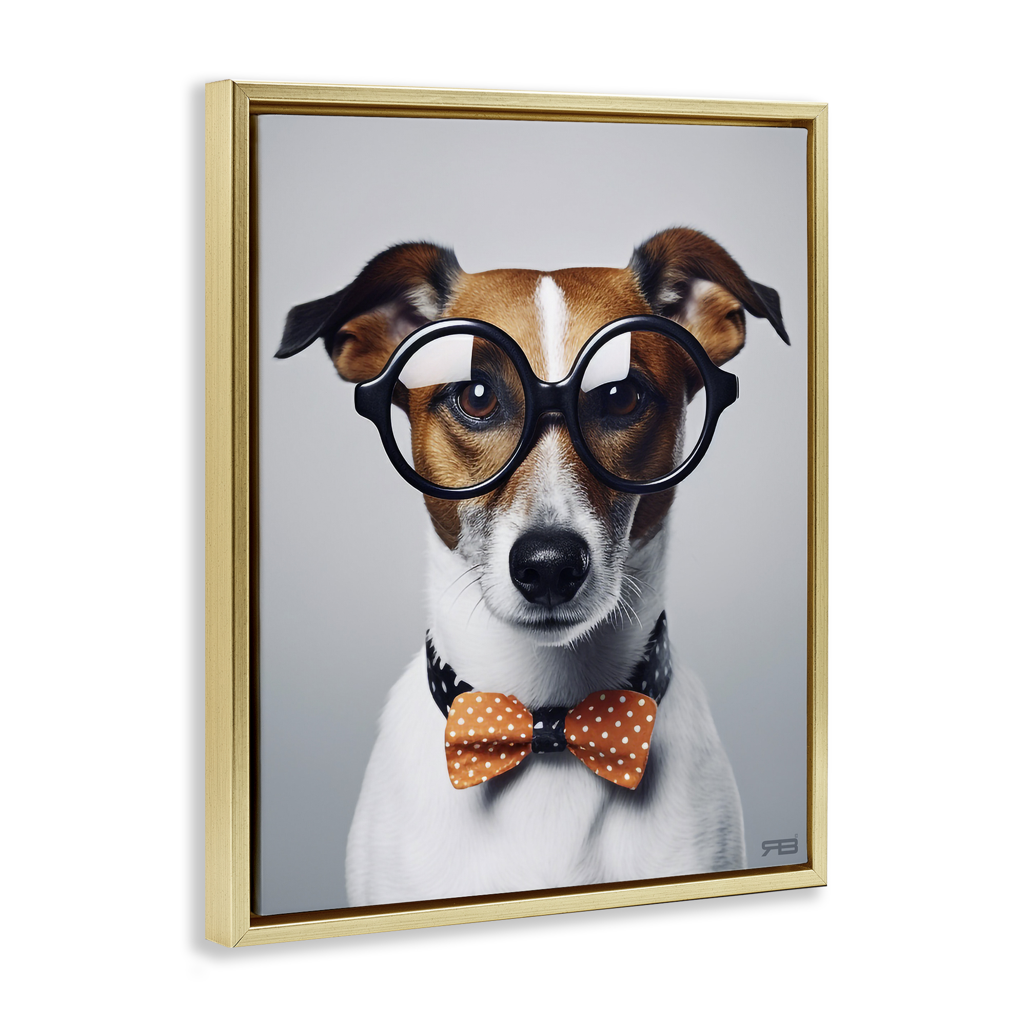 Stupell Industries Hipster Bowtie Dog Animals & Insects Painting Gold Floater Framed Canvas Art Print Wall Art, 17 x 21
