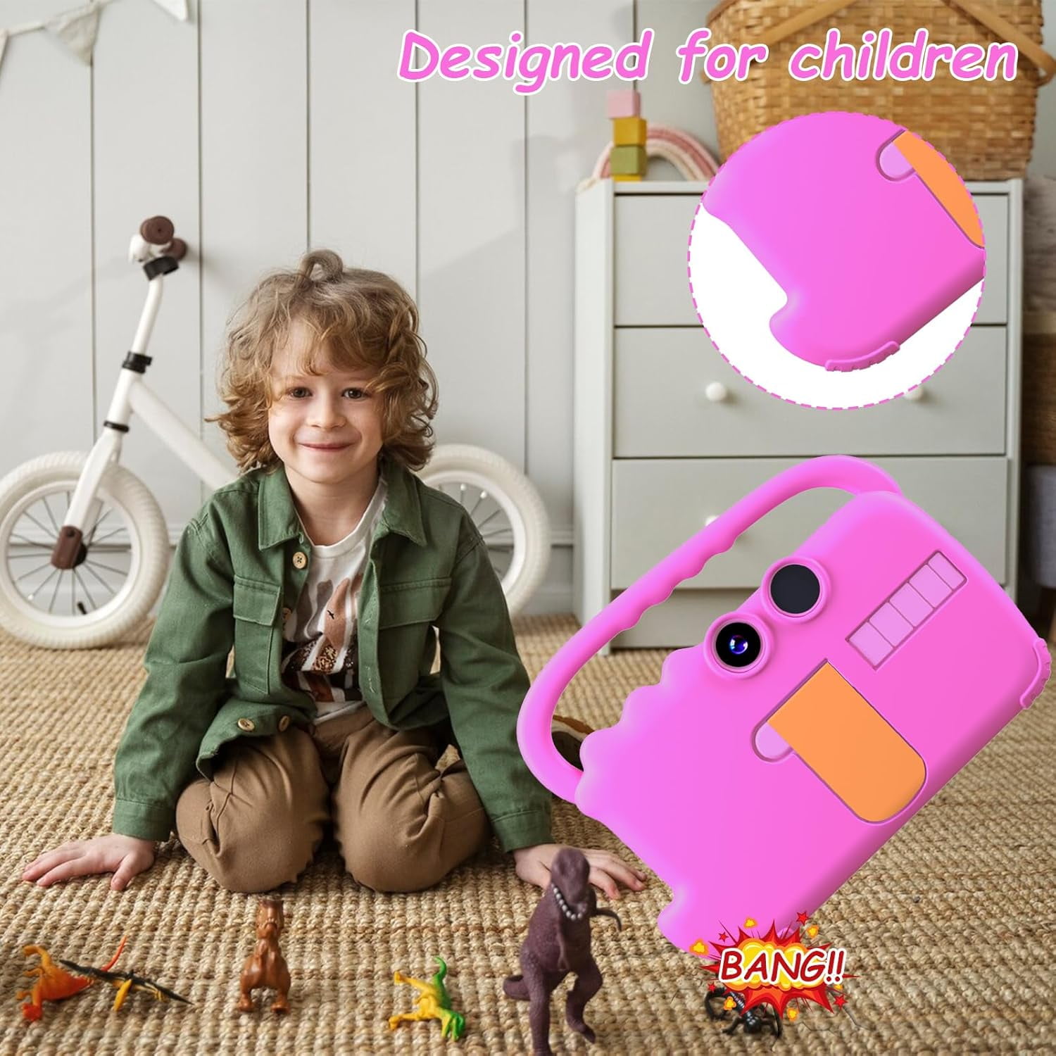 7 inch Kids Tablet Android Toddler Tablet, 7" Tableta for Boys Girls, 4GB RAM 32GB ROM WiFi Dual Camera IPS Safety Eye Protection Screen, Parental Control APP, Latest Model Kid Tablets, Pink