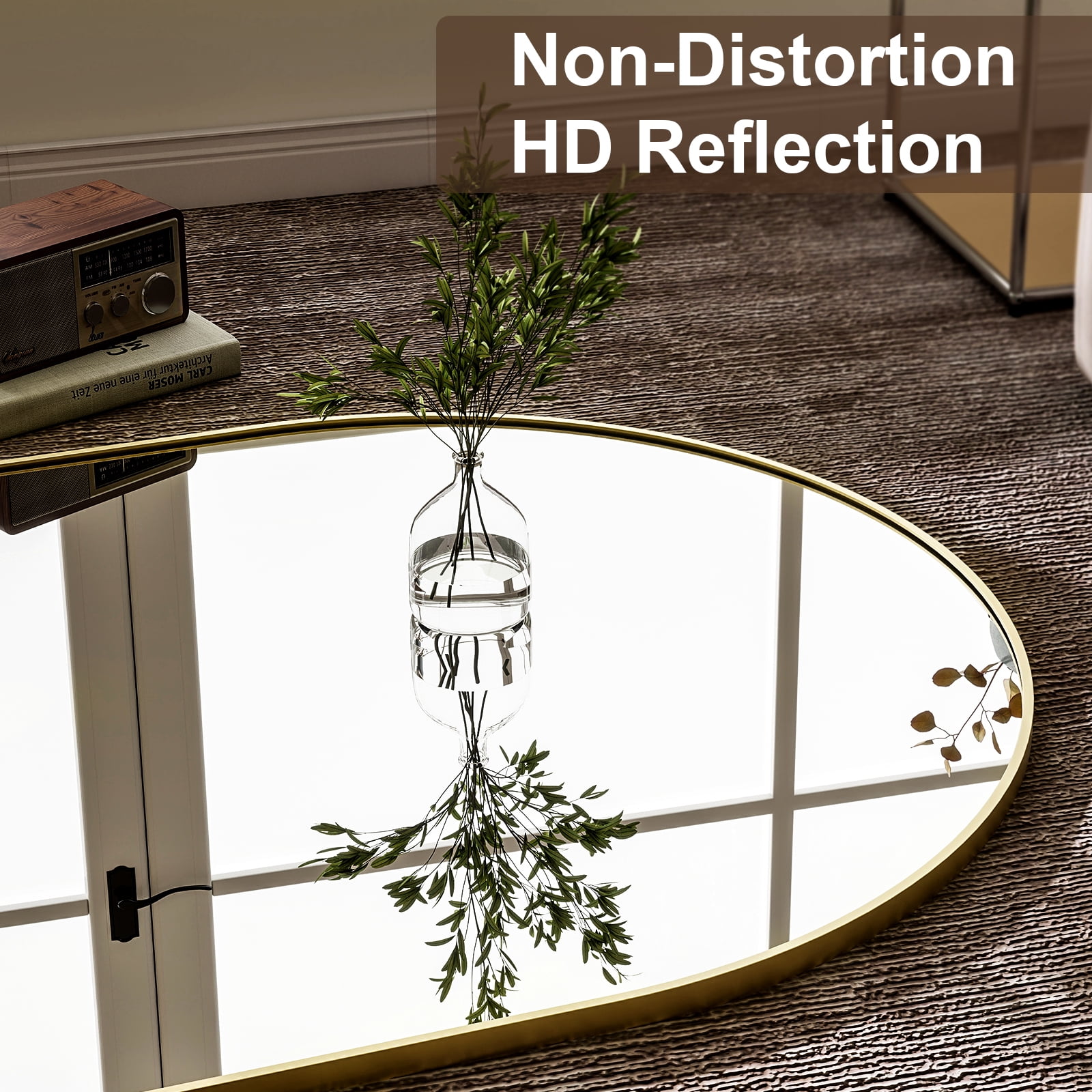 GRAHMCY 71" x 30.2" Arched Large Full Length Mirror Wall Mounted Floor Mirror with Stand, Gold